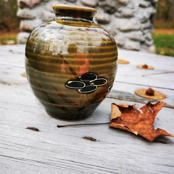 Vintage Abstract Floral Striped Pottery Vase - Picture 10 of 14